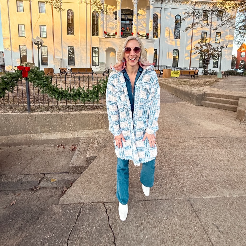 Blue and white checkered coat